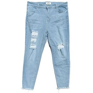 Skinny Fries Light Blue Vintage Denim Distressed Plus Size Ankle Jeans